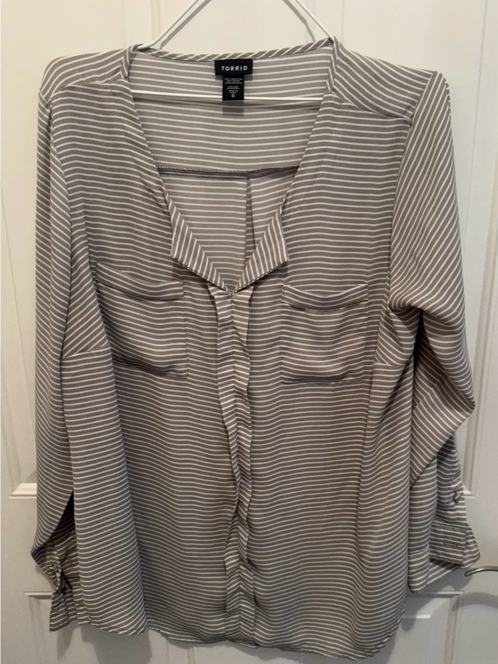 Torrid Gray and White Striped Button-Down Blouse-0